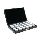 Gemstone cassette, 24 Round plastic boxes Ø 32 mm. white/black