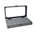 Alu. collection showcase with 18 glasboxes