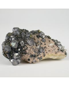 Sphalerite with Galenite, Pyrite and Quartz on Rhodochrosite from Trepca in Kosovo