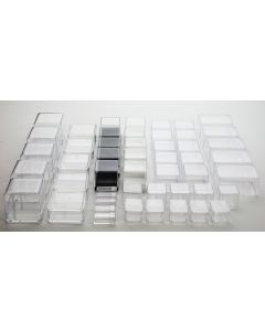 Try-out set transparant plastic boxes smaller than 5 cm.