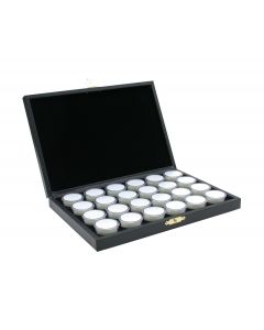 Gemstone cassette, 24 Round plastic boxes Ø 32 mm. white/black