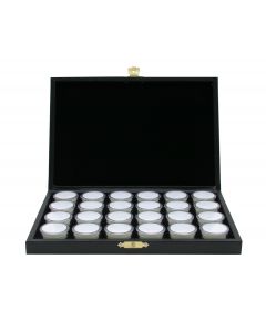 Gemstone cassette, 40 Round plastic boxes Ø 32 mm. white/black
