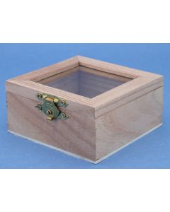 Wooden box with glass window 80 x 80 x 40 mm.