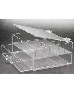 Transparent chest of drawers with 1 drawer and 4 compartments with hinged lid