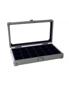 Aluminium collection showcase 195x110 mm- 18 compartments