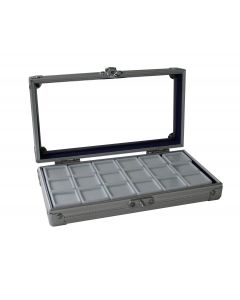 Alu. collection showcase with 18 glasboxes