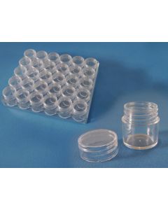 Plastic box cont. 30 boxes Ø 25,7, H 28,5 mm.