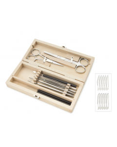 9-piece preparation set in wooden cabinet